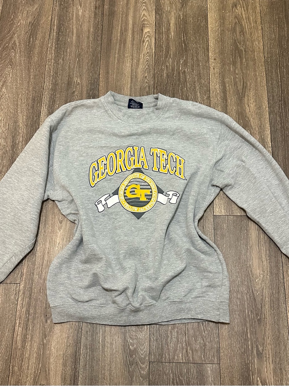 Pro Player Gray Crewneck Sweatshirt with Yellow Georgia Tech Logo